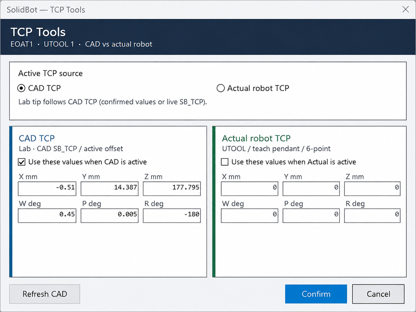 SolidBot — Calibration & TCP